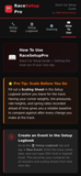 RaceSetupPro built-in How To Use guide with pro tips and step by step instructions