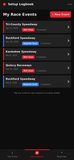 RaceSetupPro setup logbook screen showing session notes and setup changes