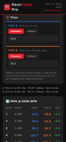 RaceSetupPro tire size and gearing calculator comparing two tire diameters with MPH in every gear